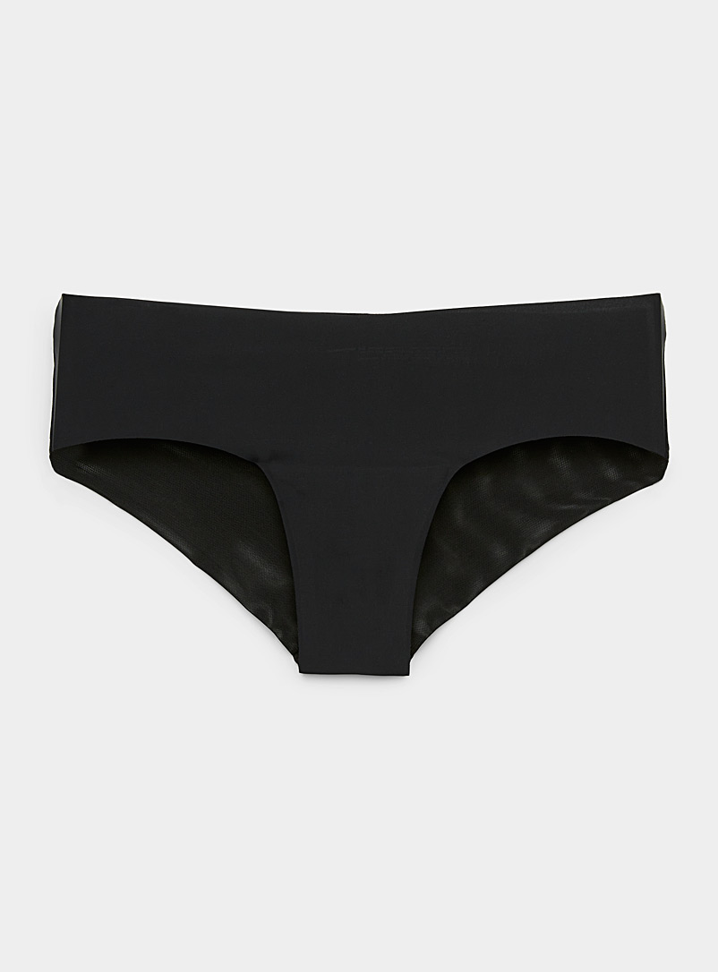 Miiyu Black Mesh and microfibre Brazilian panty for women