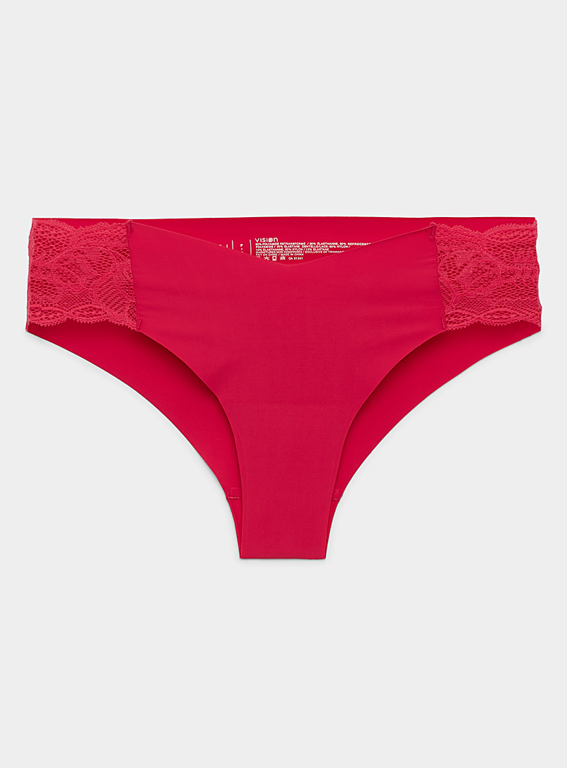 Miiyu Cherry Red Recycled nylon laser-cut Brazilian panty for women
