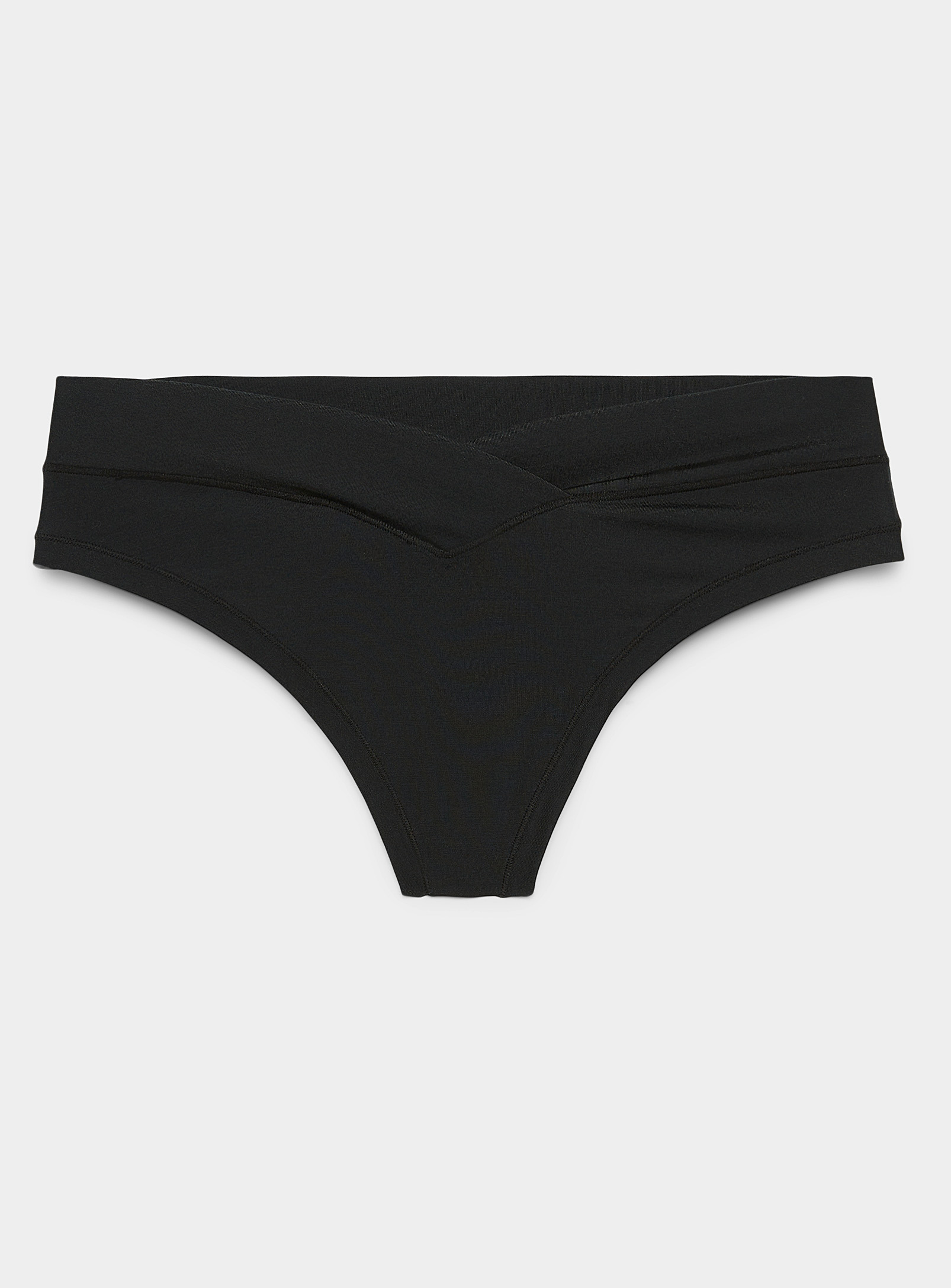 Miiyu Crossover-waist Smooth Thong In Black