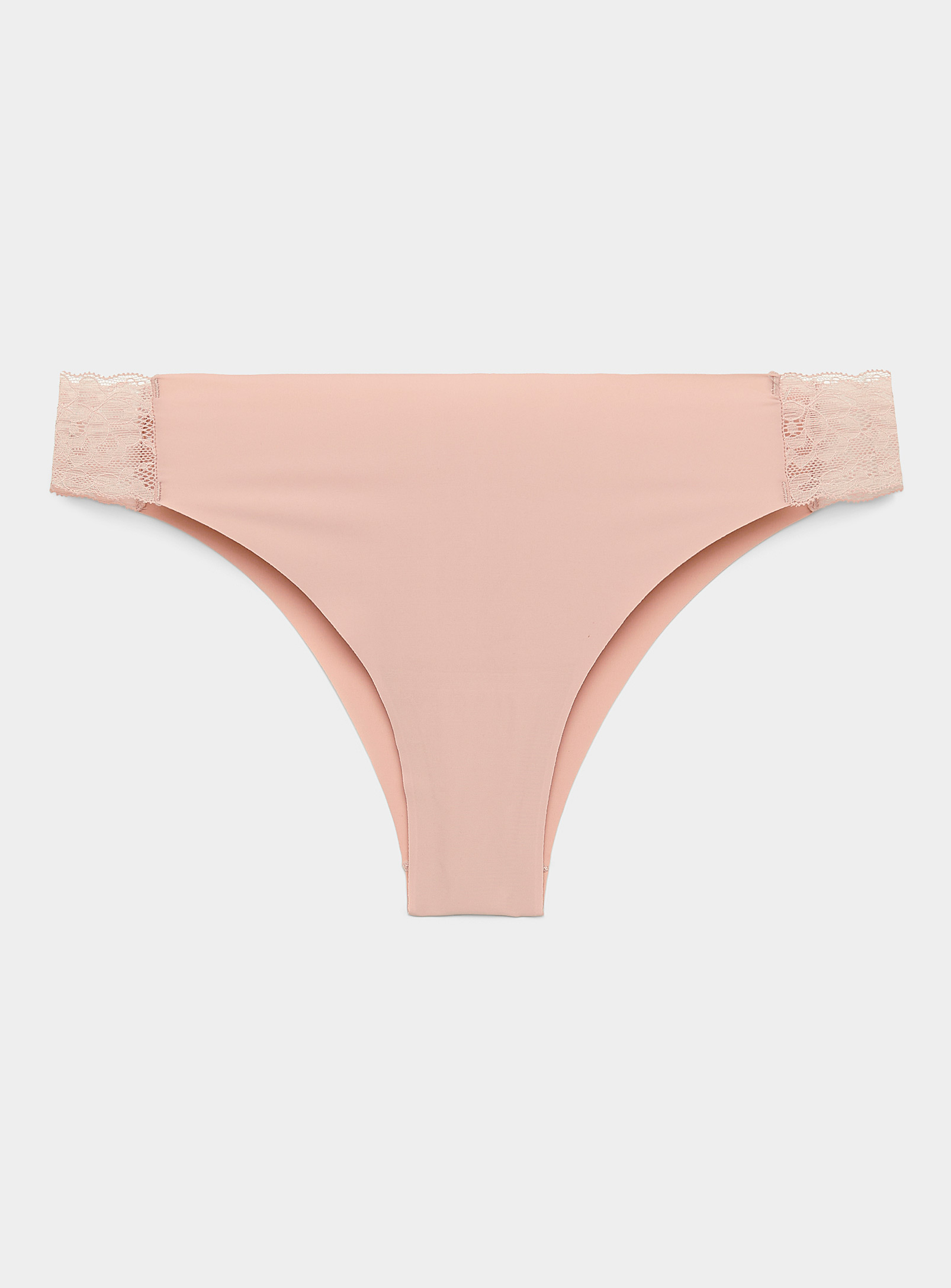 Miiyu Laser-cut Lace Inserts Brazilian Panty In Dusky Pink