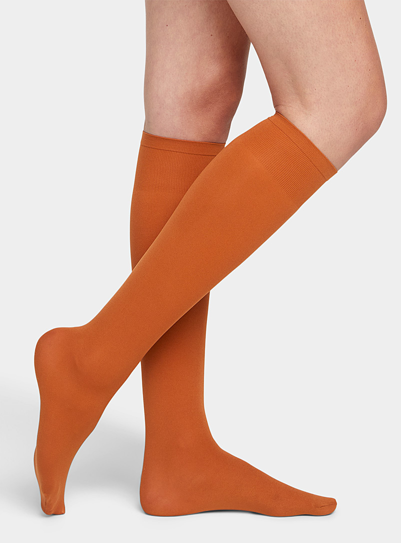 Simons Medium Brown Colourful 3D microfibre knee-highs for women