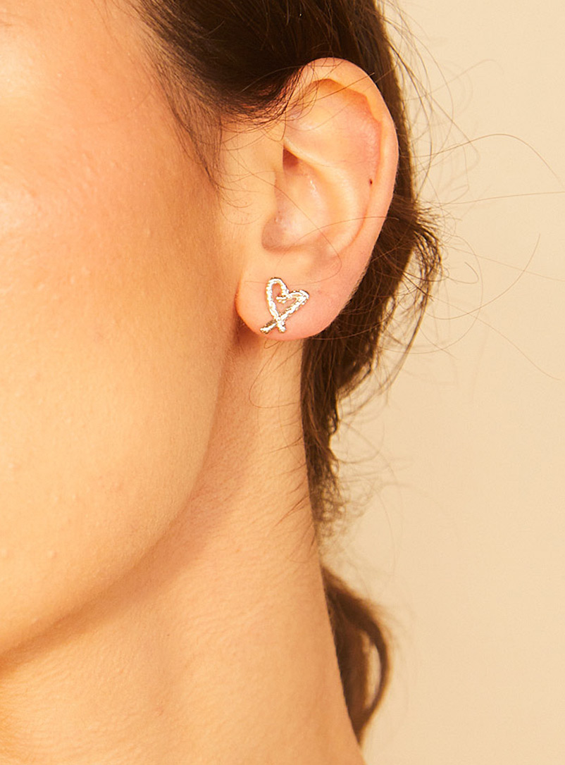PAR ICI Jewellery Silver Heart textured earrings