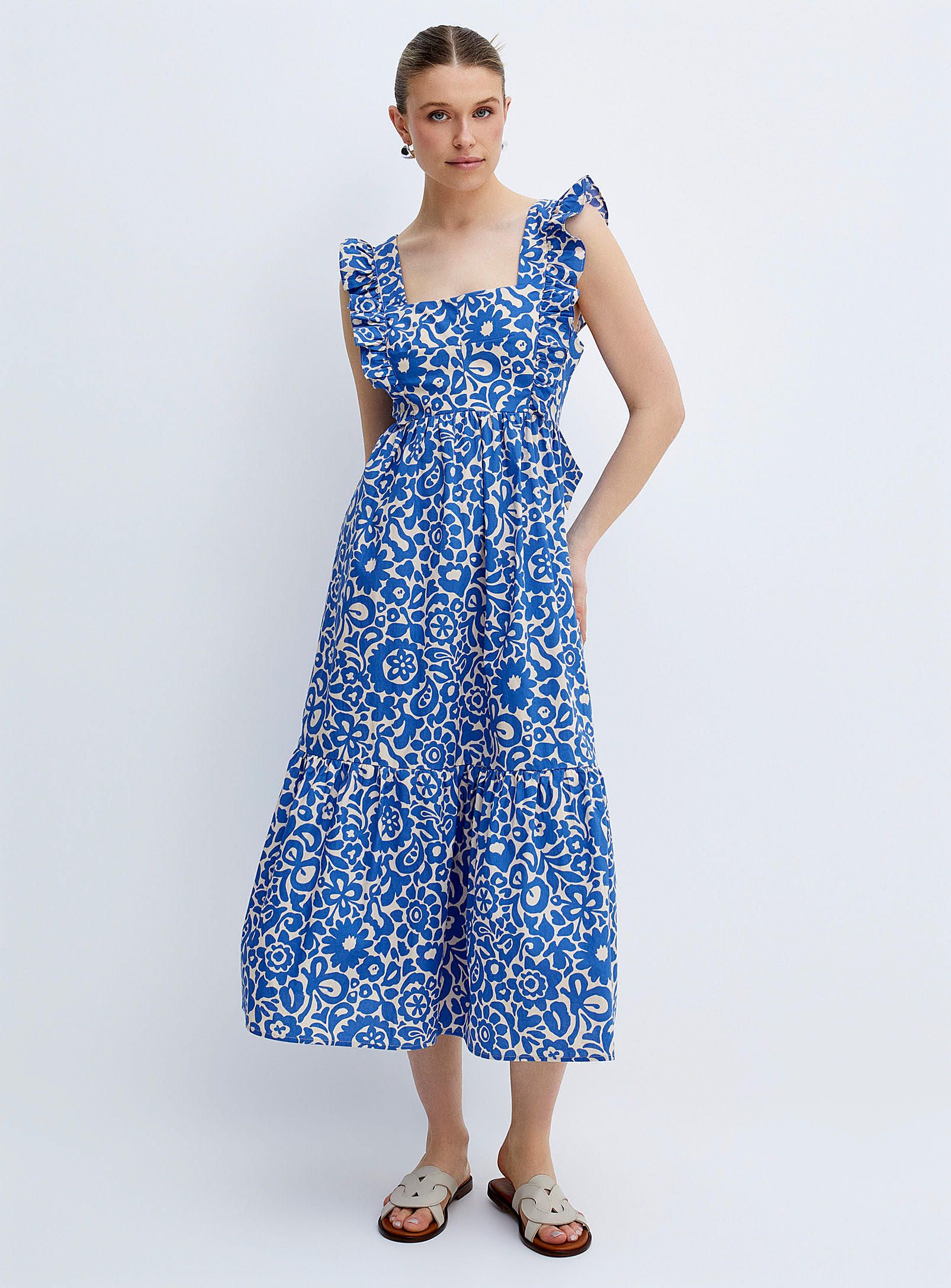 Icone Blue Bouquet Tie-back Maxi Dress In Patterned Blue