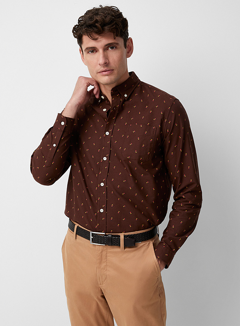 Frank And Oak Brown Jasper floral Oxford shirt for men