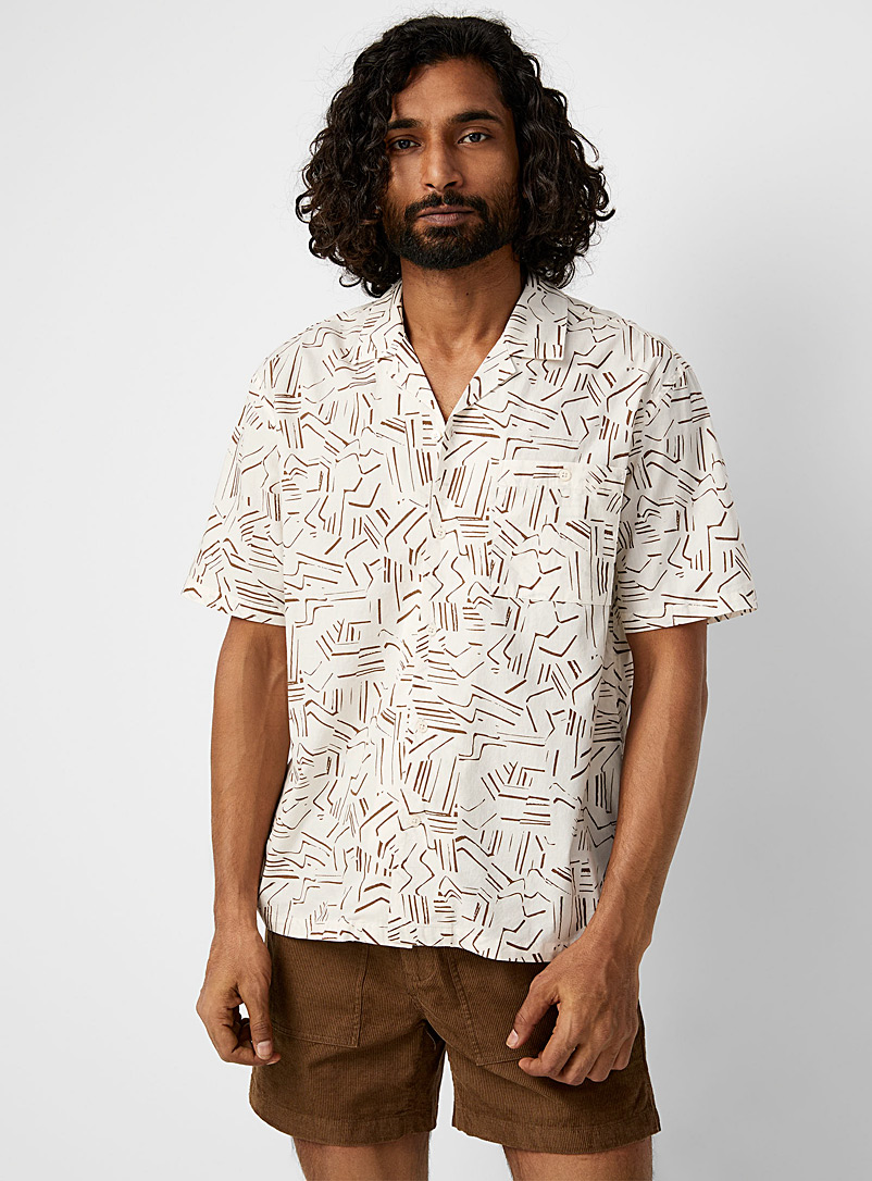 Frank And Oak Patterned White Cloud abstract camp shirt for men