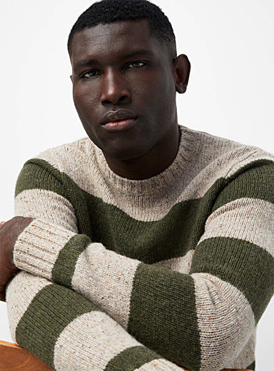 Flecked knit striped sweater | Frank And Oak | Shop Men's Crew Neck ...