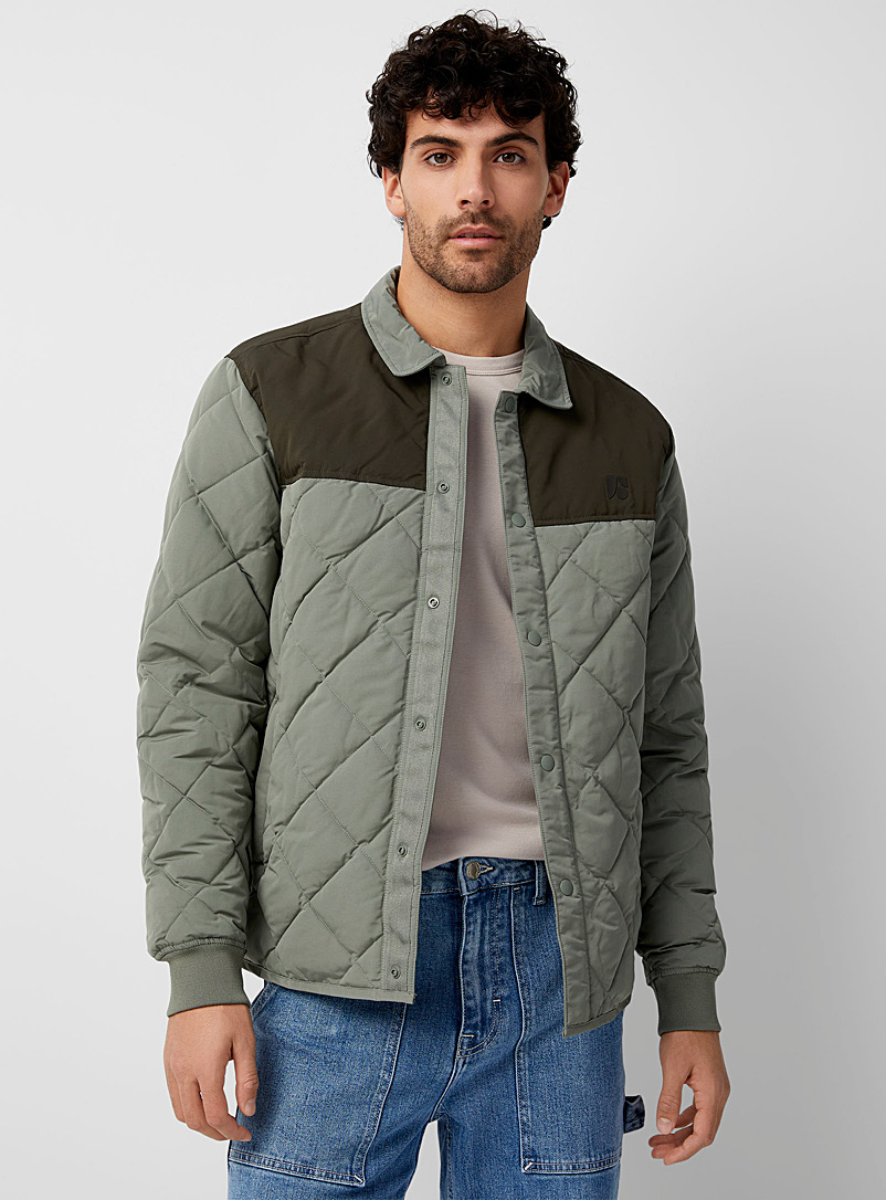 Frank And Oak Green Skyline reversible quilted block jacket for men