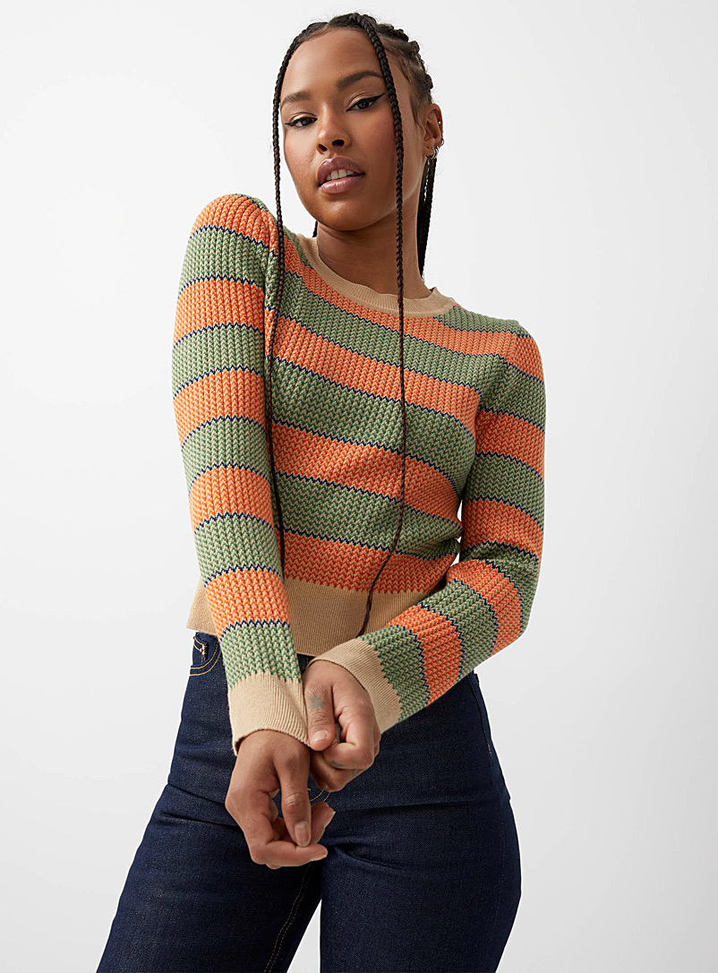 Twik Patterned Orange Zigzag stripes sweater for women
