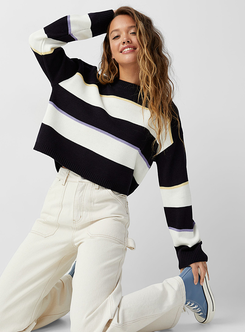 Twik Patterned Blue Broad stripes sweater for women