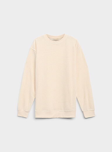 Super Massive Ivory/Cream Beige Solid chenille knit sweater for men
