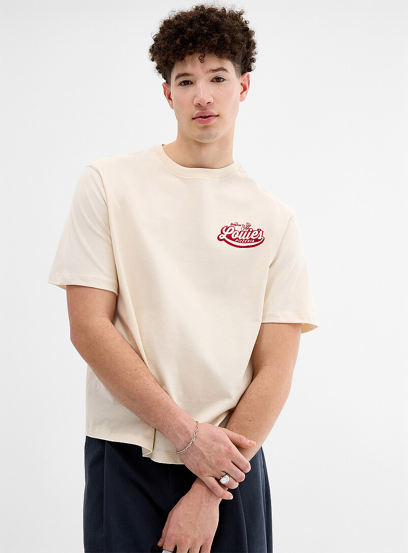 Super Massive Ecru/Linen Local restaurant graphic T-shirt for men