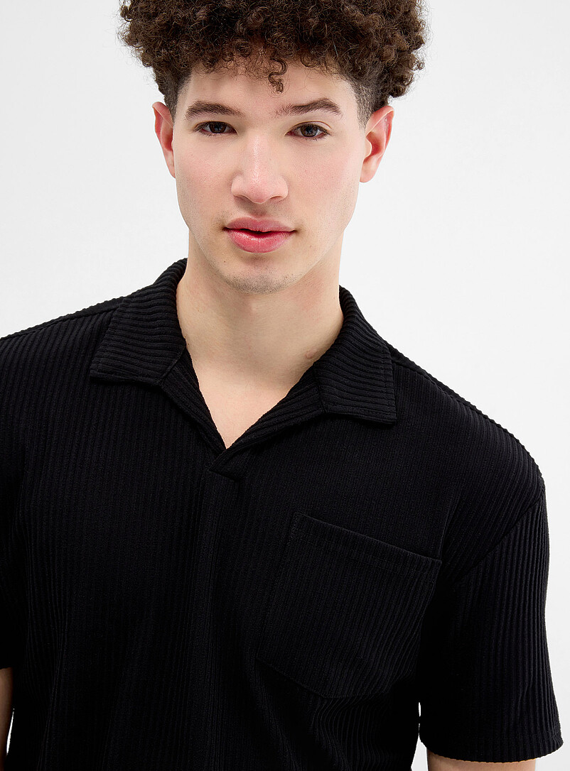 Super Massive Brown Johnny-collar ribbed polo for men
