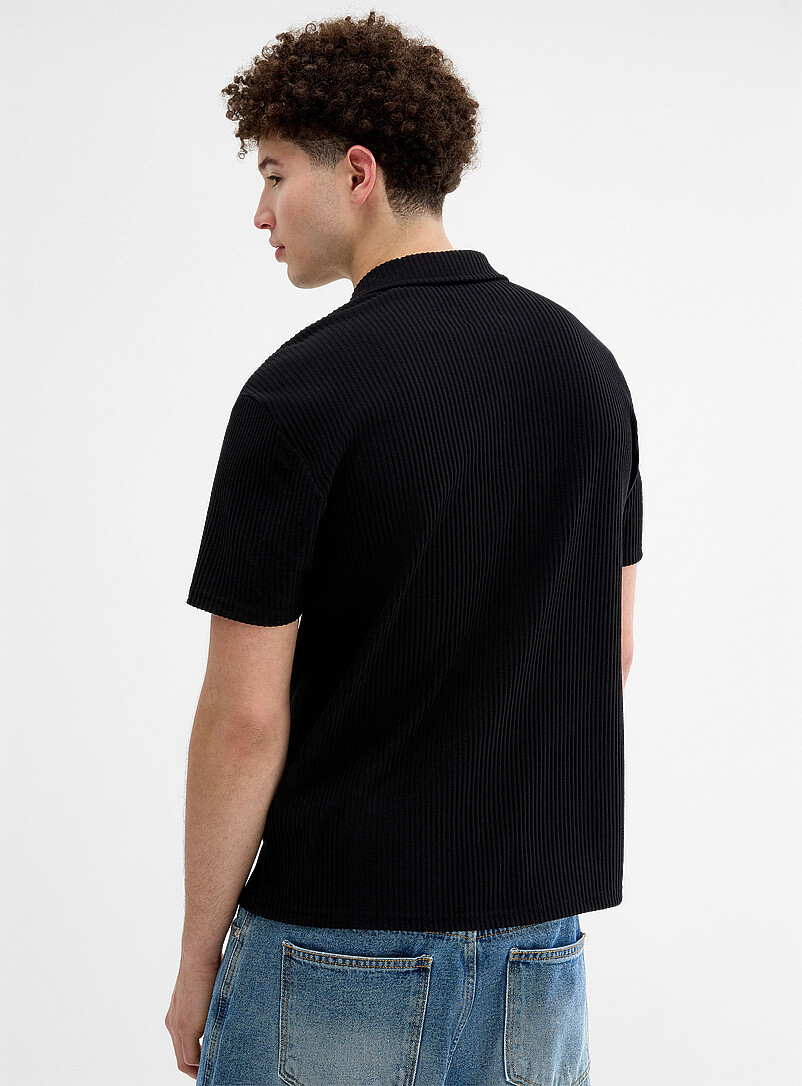 Super Massive Brown Johnny-collar ribbed polo for men