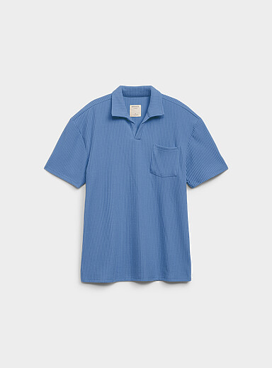 Super Massive Slate Blue Johnny-collar ribbed polo for men