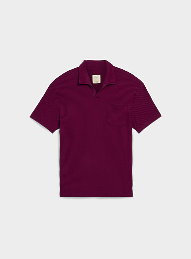 Super Massive Raspberry/Cherry Red Johnny-collar ribbed polo for men