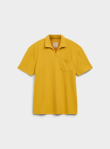 Super Massive Brown Johnny-collar ribbed polo for men