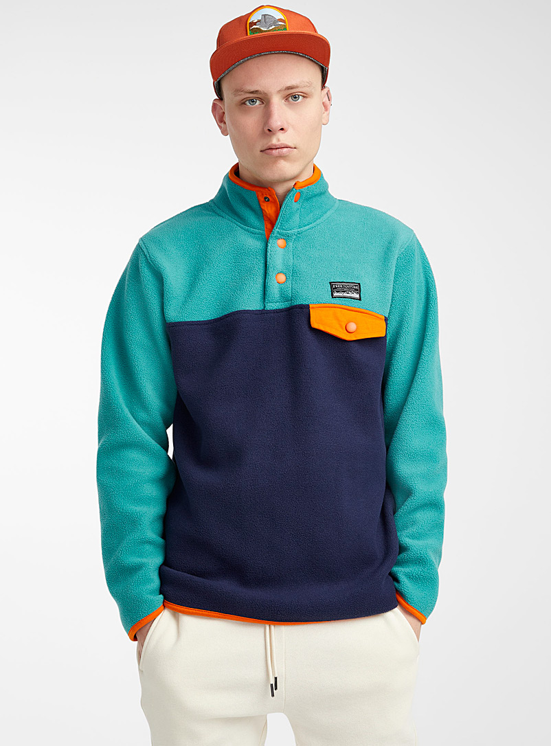 Colourful block polar fleece mock neck 