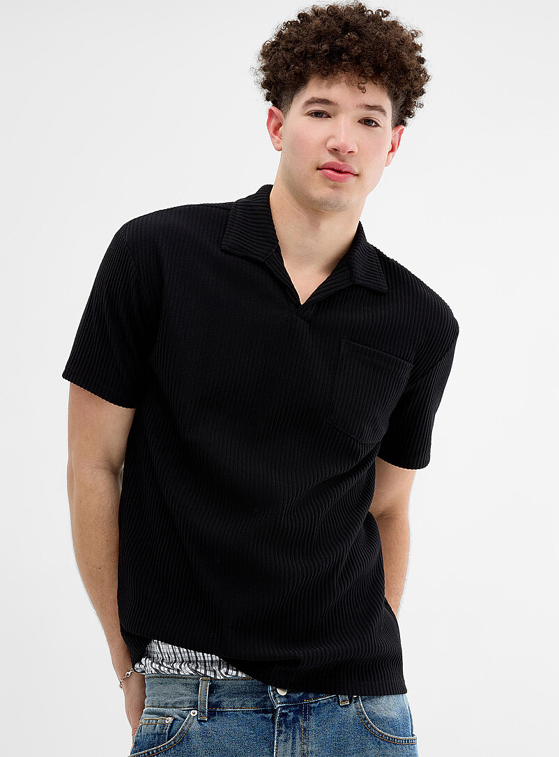 Johnny-Collar Ribbed Polo
