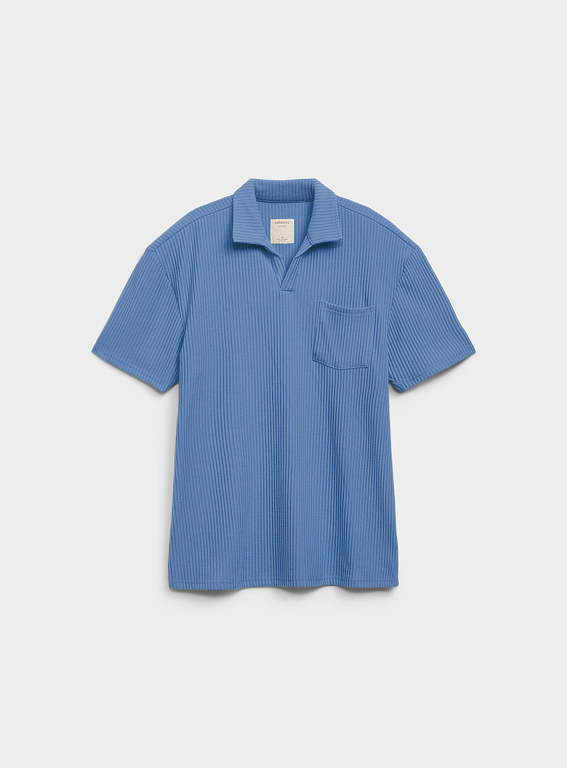 Johnny-Collar Ribbed Polo