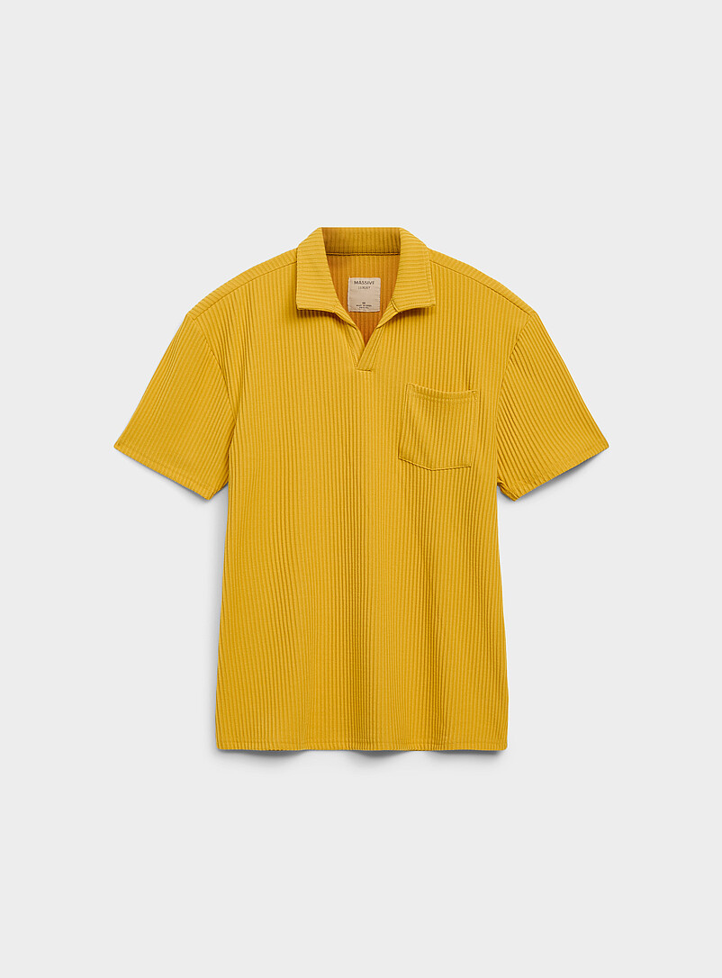 Johnny-Collar Ribbed Polo