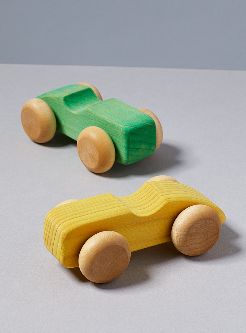 Atelier cheval de bois Green Set of two small wooden race cars