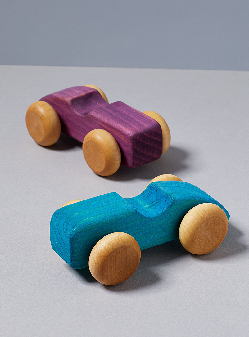 Atelier cheval de bois Blue Set of two small wooden race cars