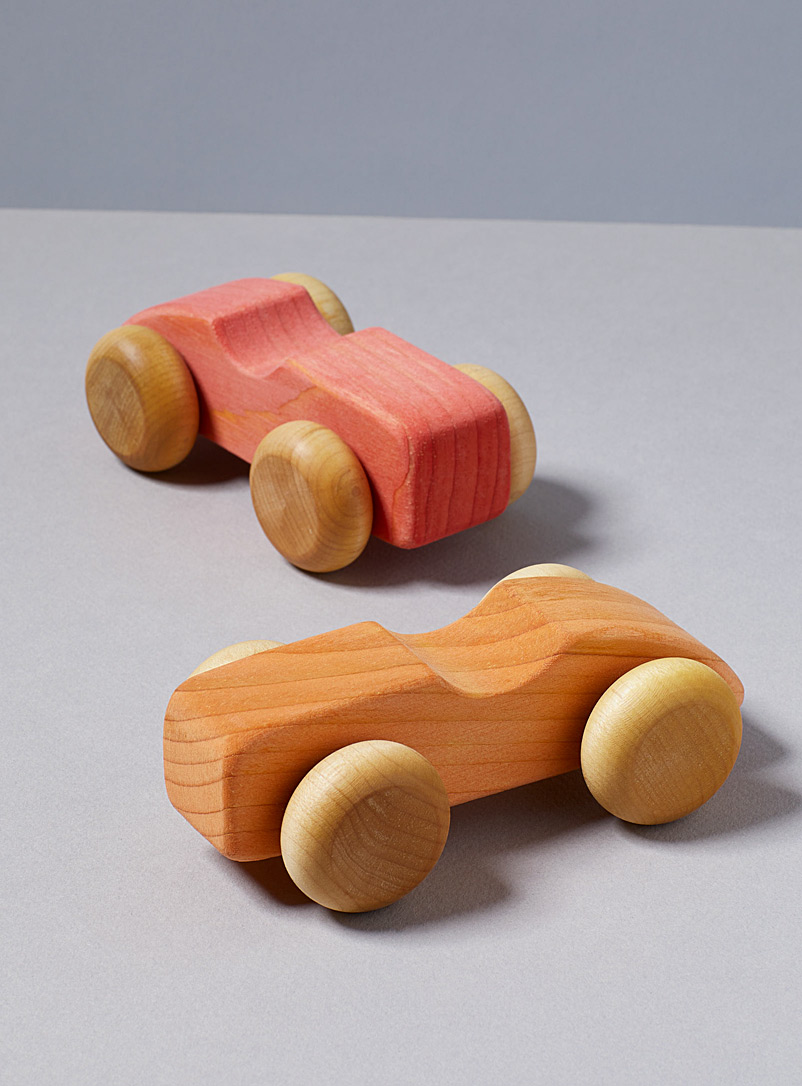 Atelier cheval de bois Red Set of two small wooden race cars