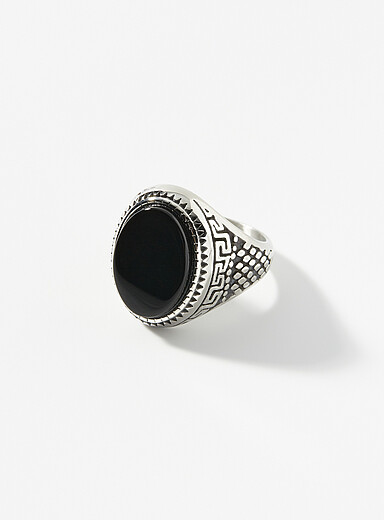 La bague chevali&egrave;re pierre noire XL