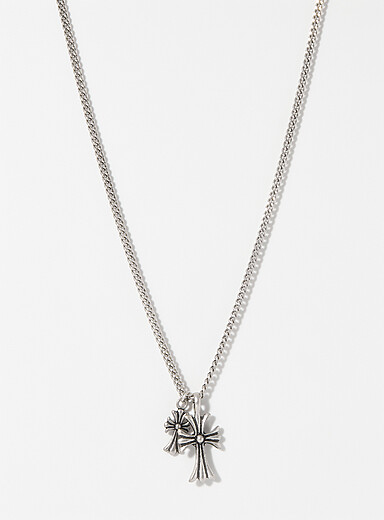 Le 31: Le collier deux croix rainur&eacute;es Argent pour homme
