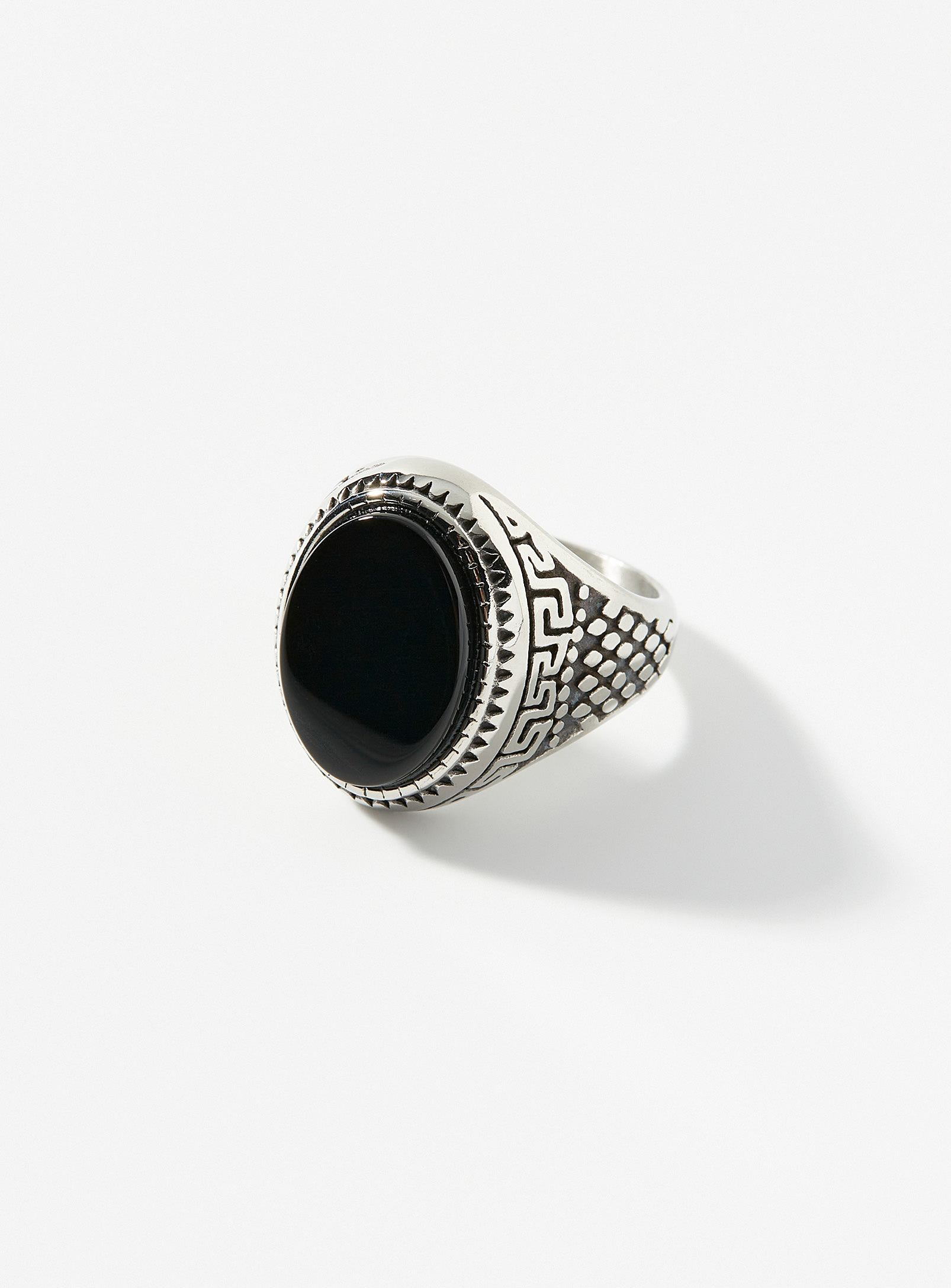 Le 31 Large Black Stone Textured Ring In Metallic