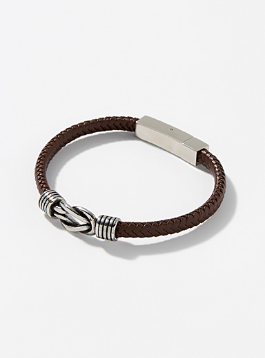 Le bracelet cuir tress&eacute; n&oelig;ud m&eacute;tallique