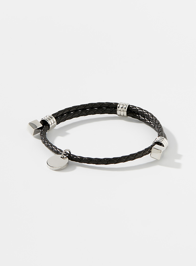 Le 31 Black Metallic charm braided bracelet for men
