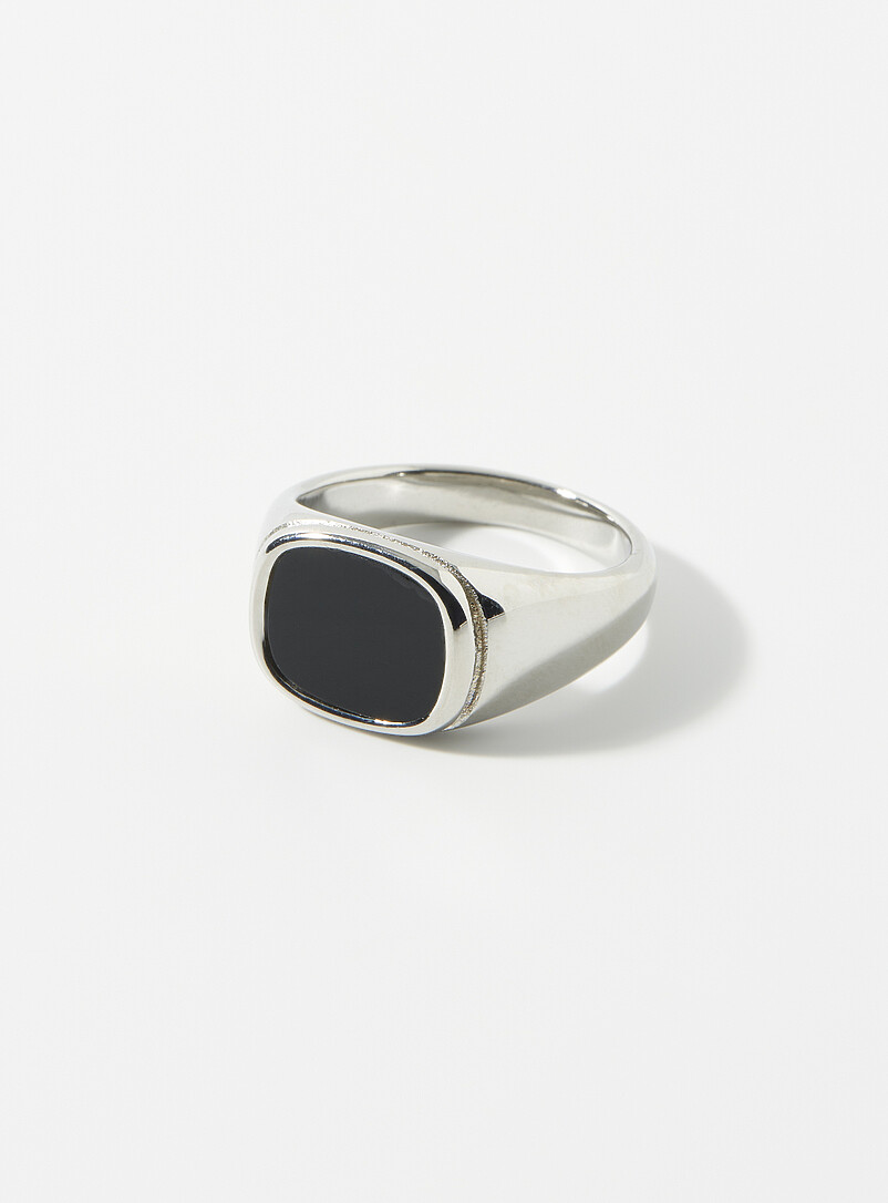 Shiny Black Stone Signet Ring