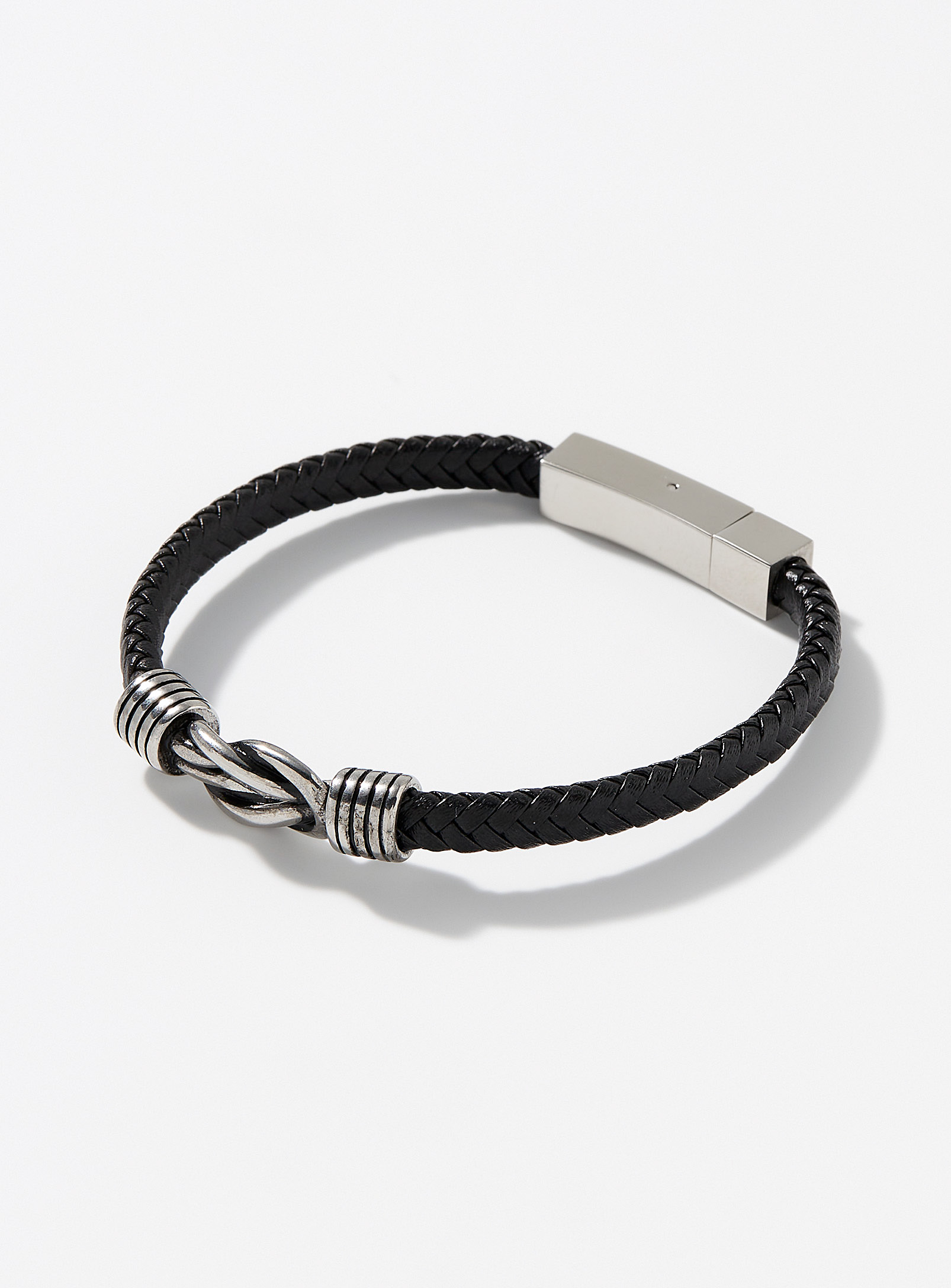 Le 31 Metallic Knot Braided Leather Bracelet In Black