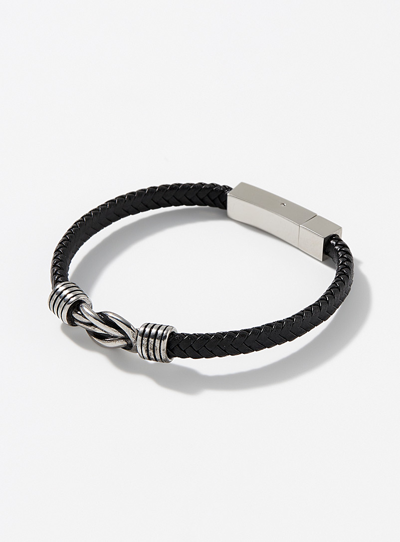 Metallic knot braided leather bracelet product image (primary)
