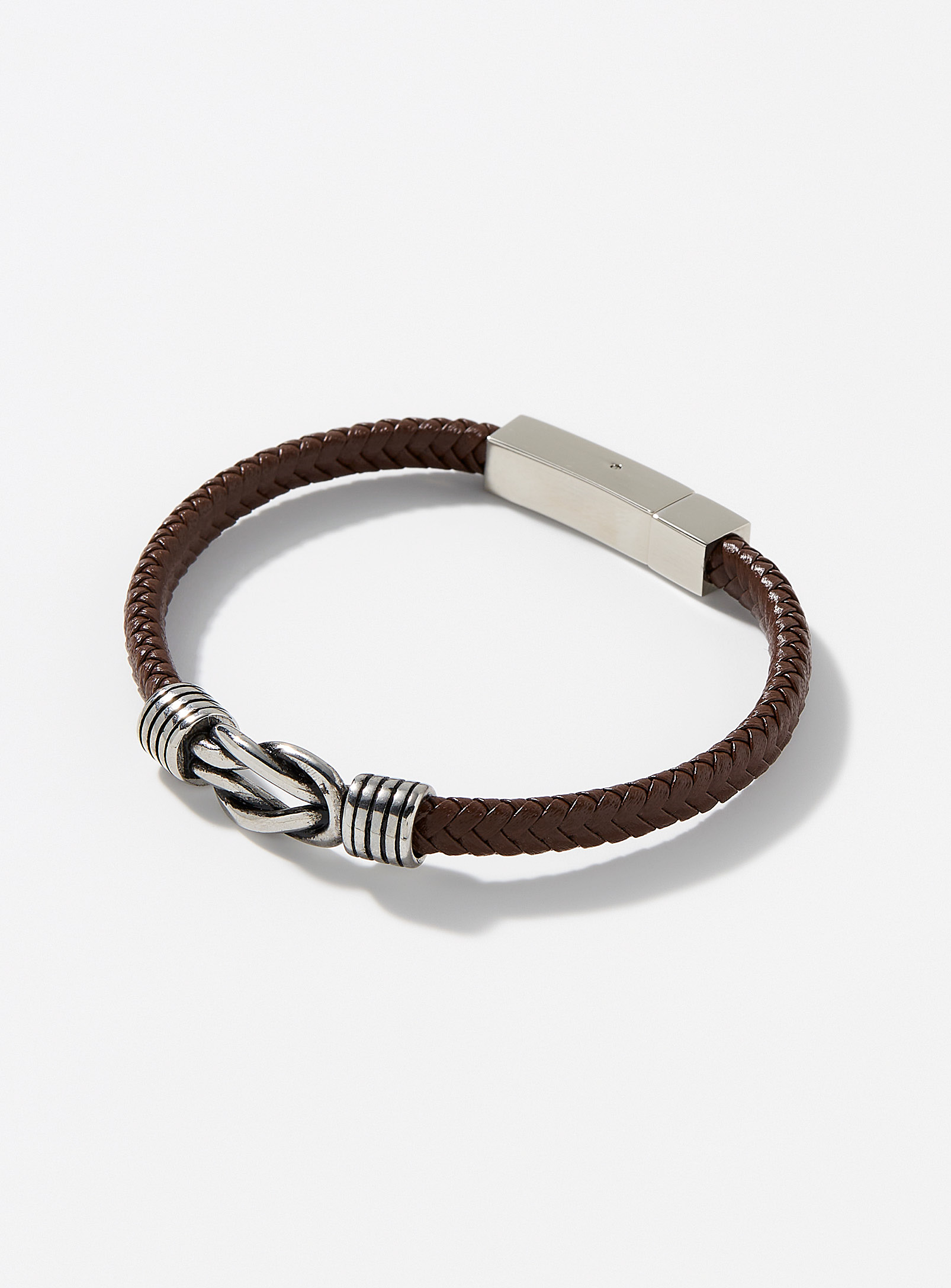 Le 31 Metallic Knot Braided Leather Bracelet In Brown