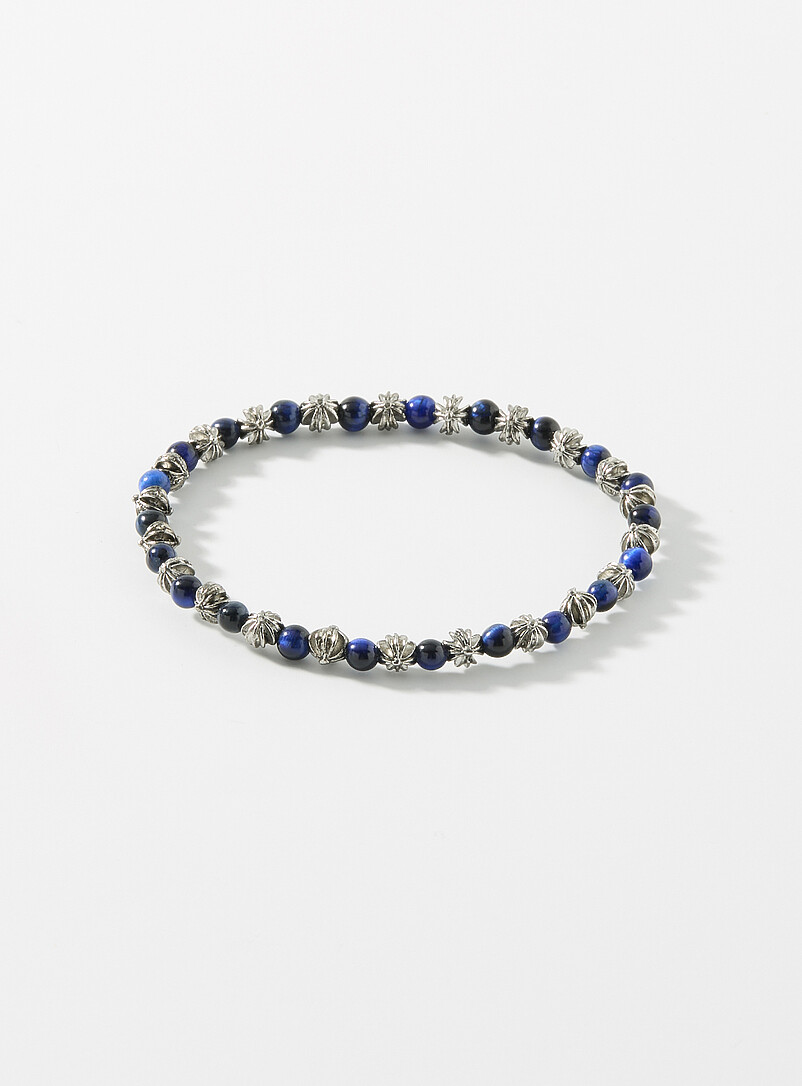Black Bead And Grooved Cross Bracelet