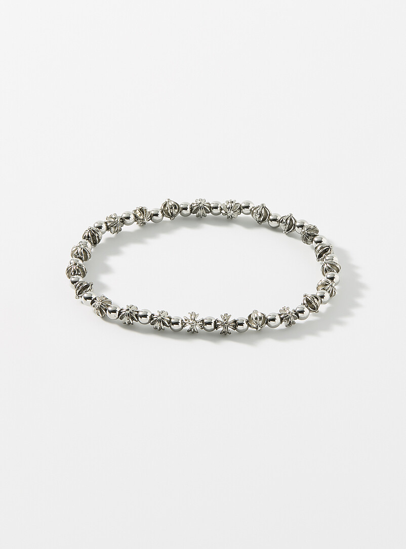 Black bead and grooved cross bracelet product image (primary)