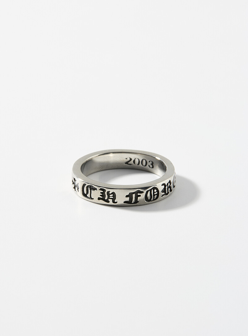 Engraved gothic inscription ring product image (primary)