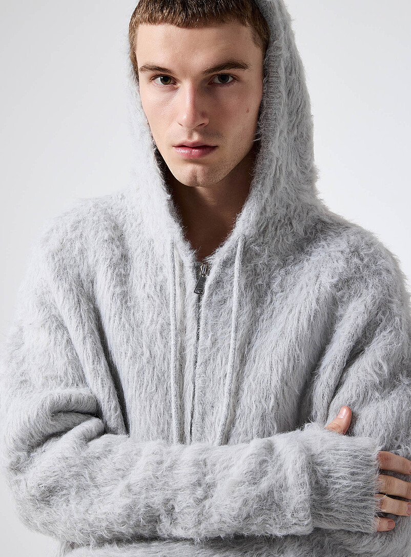 Le 31: Le kangourou zipp&eacute; tricot poilu <b>Importation de S&eacute;oul</b> Gris clair pour homme