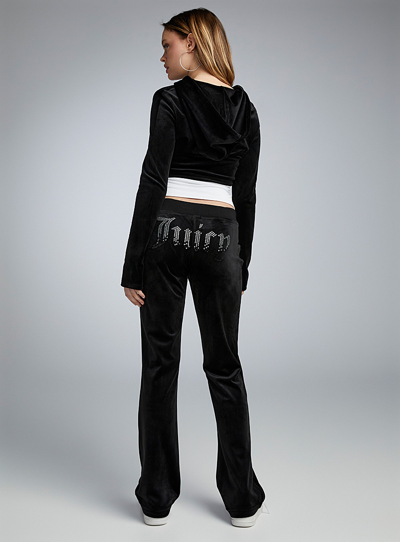 Juicy Couture Black Diamonds logo black velvet bootcut-leg pant for women
