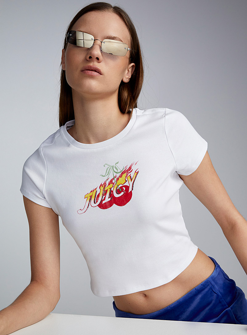 Juicy Couture: Le t-shirt cerises et flammes Blanc pour femme