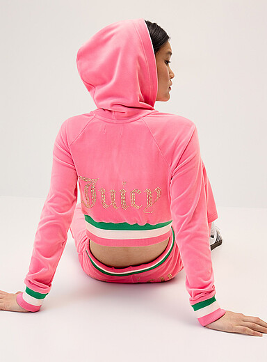 Shimmering logo velvet hooded sweatshirt