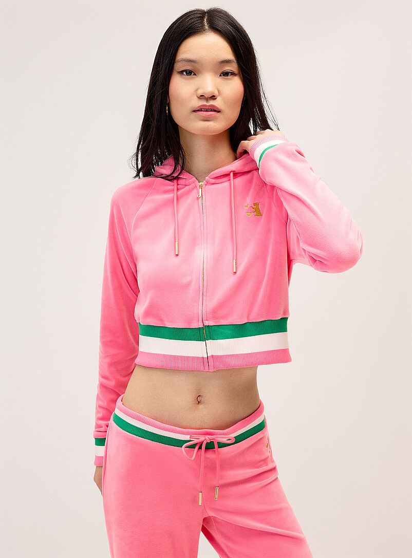 Juicy Couture Green Shimmering logo velvet hooded sweatshirt for women