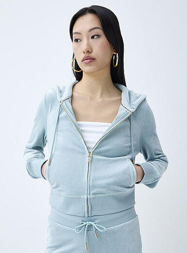 Juicy Couture: Le sweat &agrave; capuche zipp&eacute; logo diamant Bleu p&acirc;le - Bleu ciel pour femme