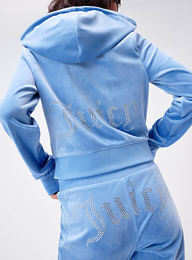 Juicy Couture: Le sweat &agrave; capuche zipp&eacute; logo diamant Bleu pervenche pour femme