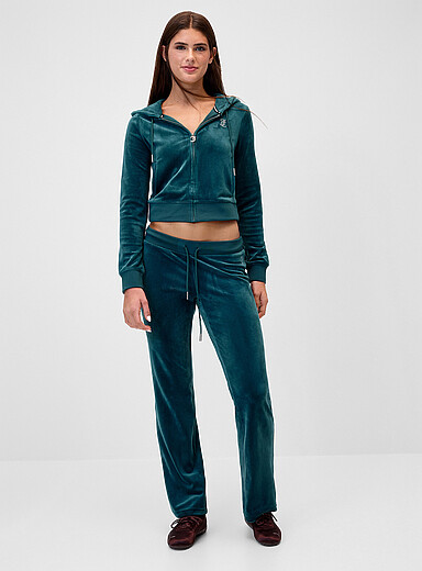Juicy Couture Mossy Green Diamond logo velvet pant for women