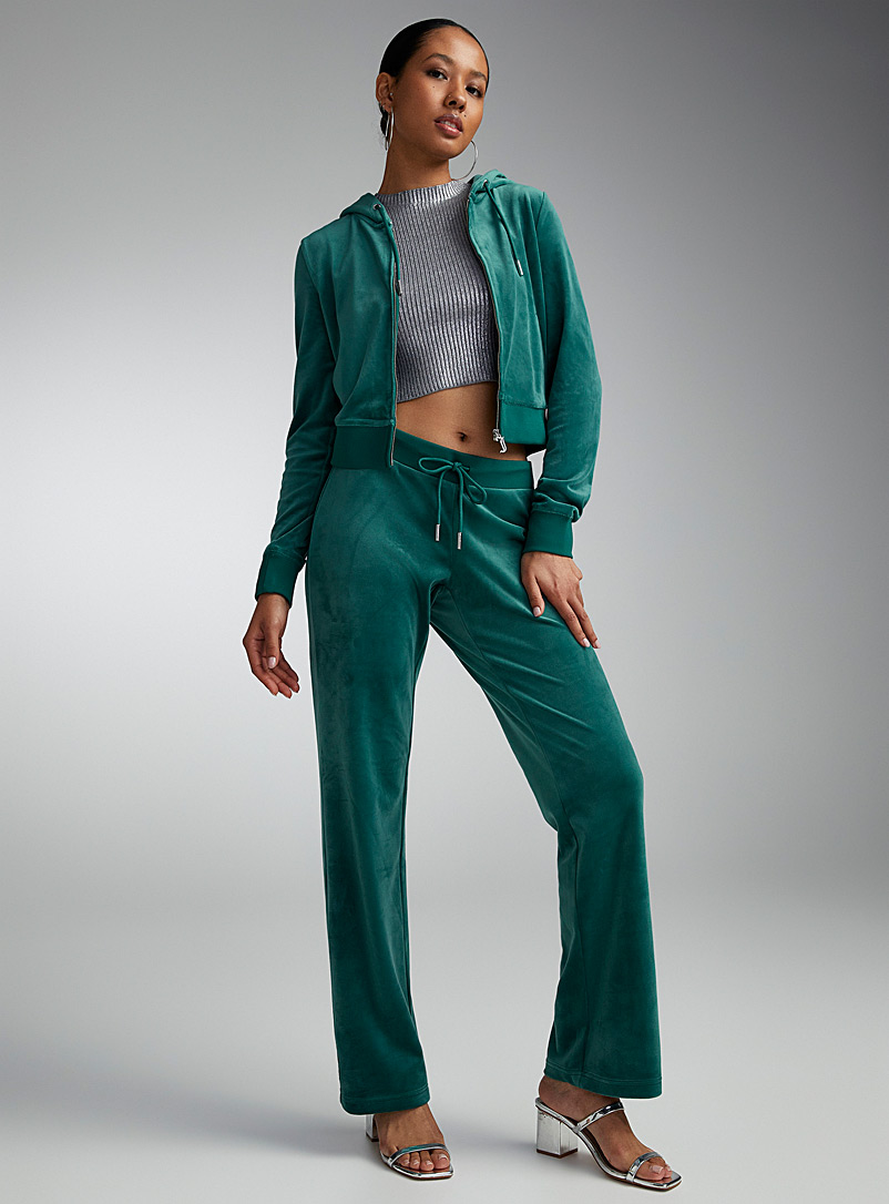 Juicy Couture: Le pantalon velours logo diamant Vert bouteille pour femme