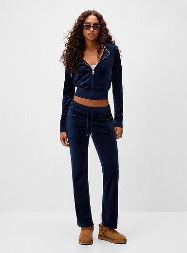 Juicy Couture: Le pantalon velours logo diamant Bleu fonc&eacute; pour femme