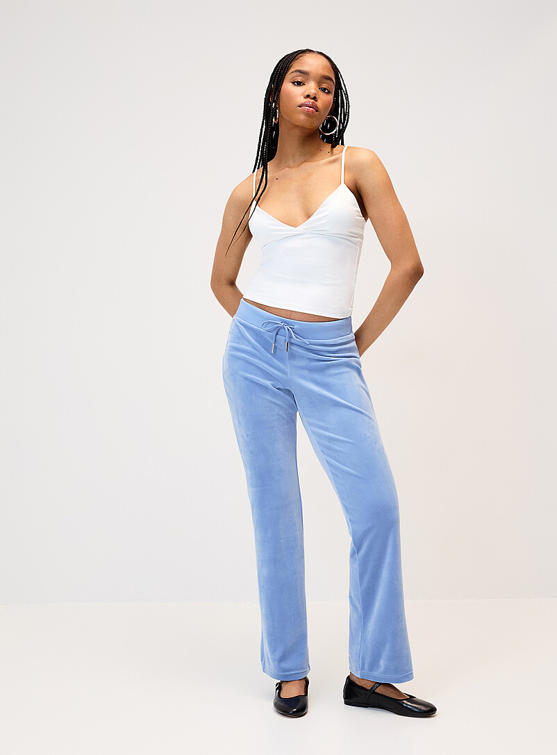 Juicy Couture: Le pantalon velours logo diamant Bleu p&acirc;le pour femme